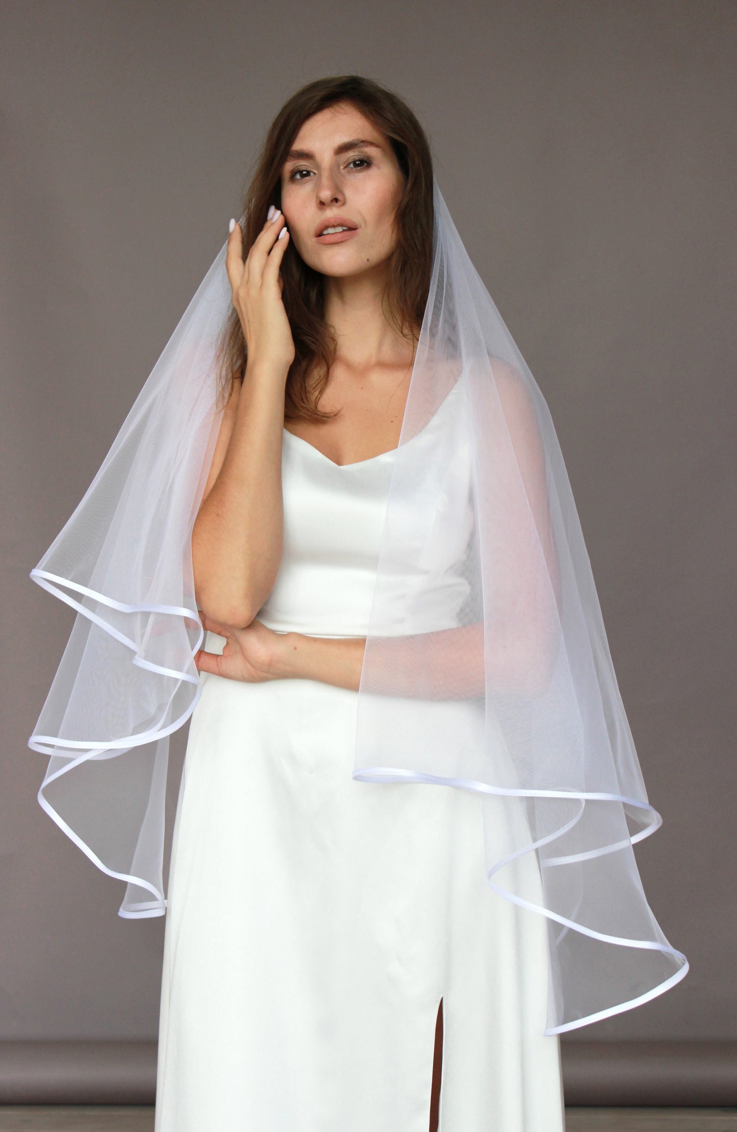 Satin edge two tier veil
