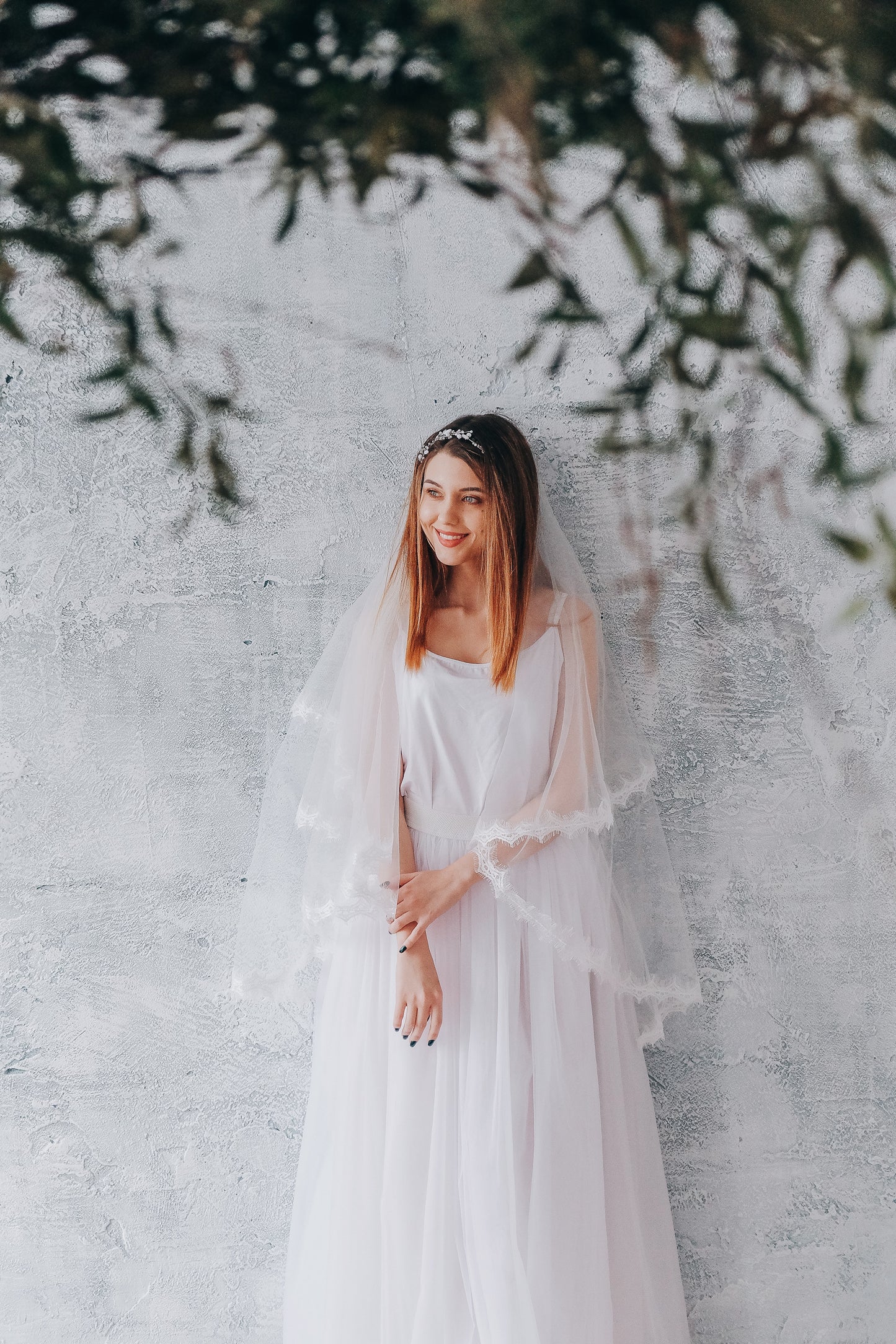 Eyelash lace veil with blusher