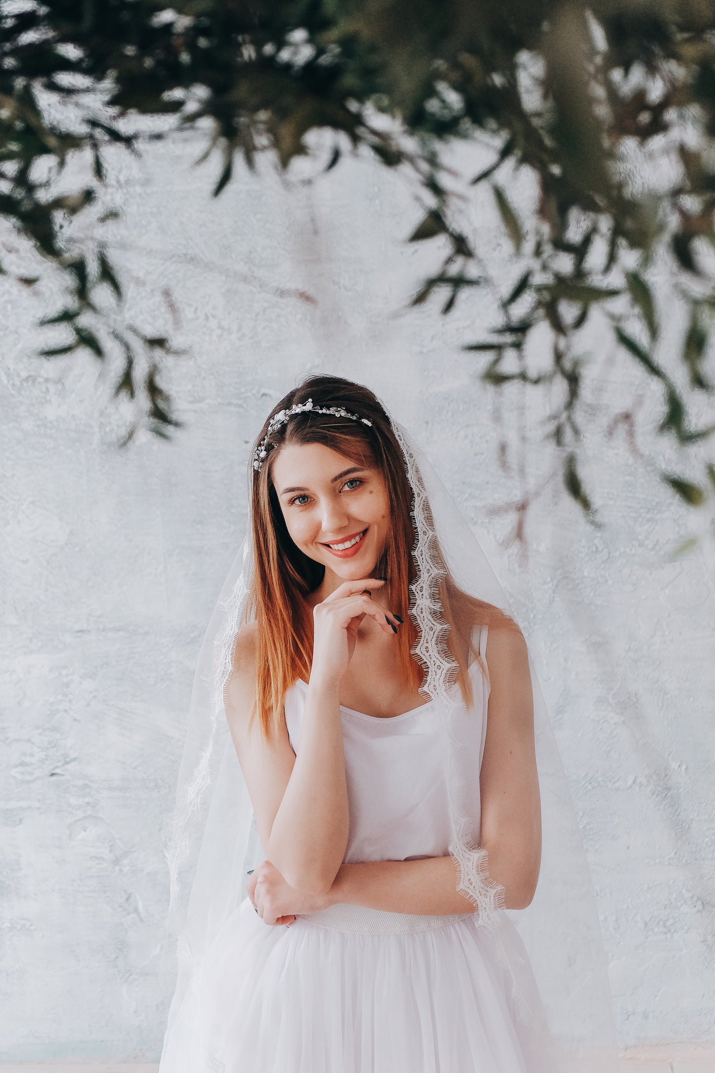 Eyelash lace mantilla veil