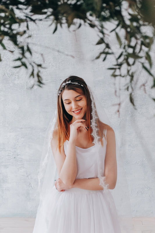 Eyelash lace mantilla veil