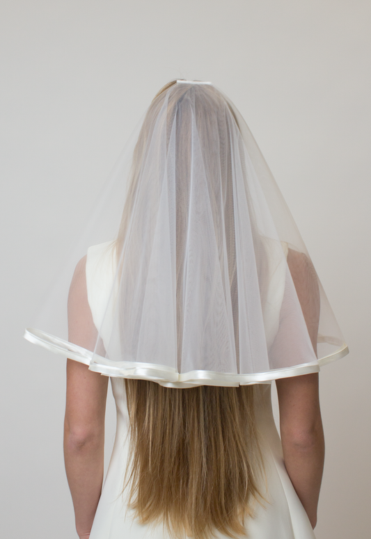 Satin trim bridal veil with blusher