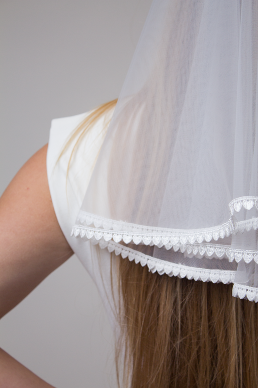 Shoulder length heart lace bridal veil