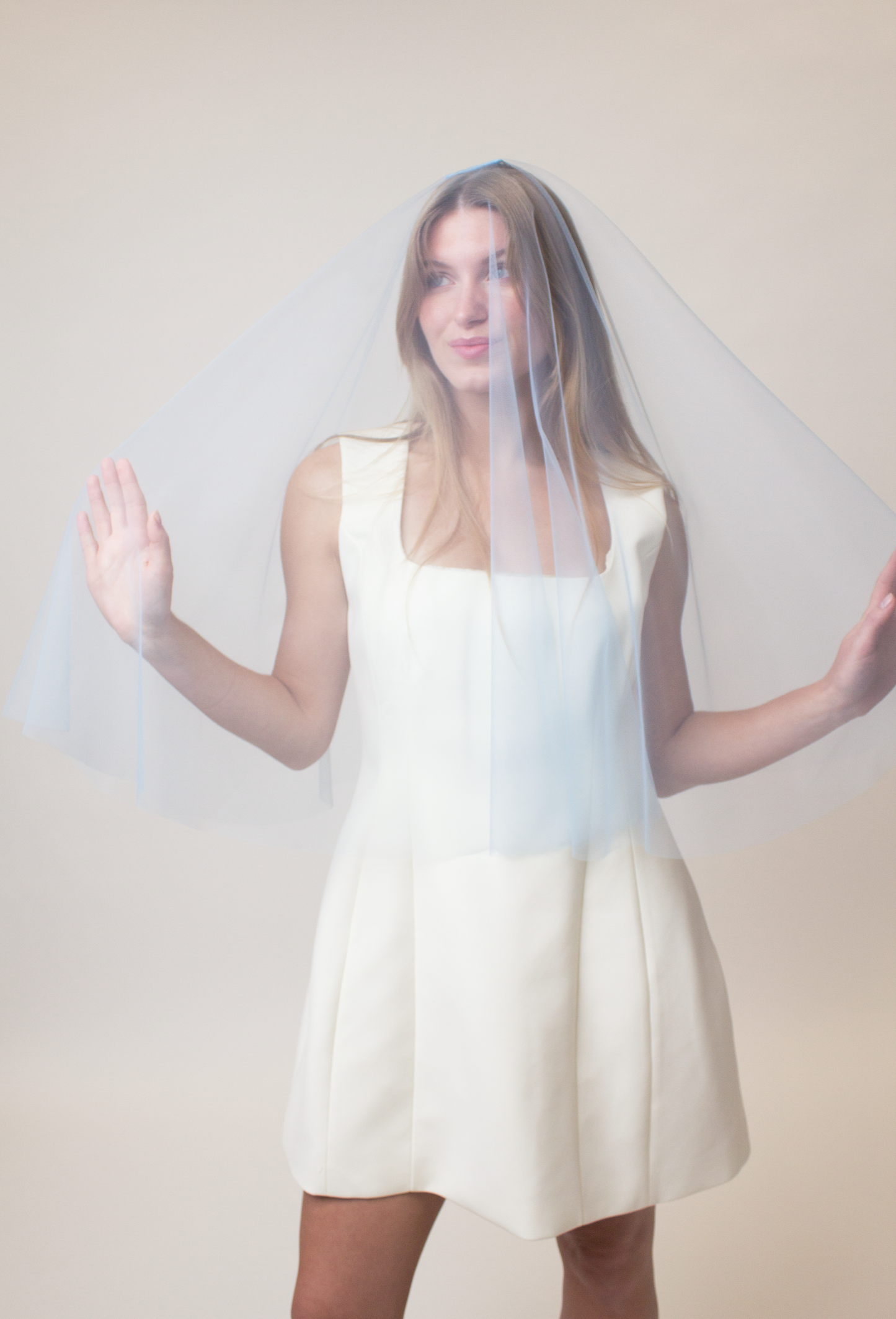 Sky blue veil with a blusher