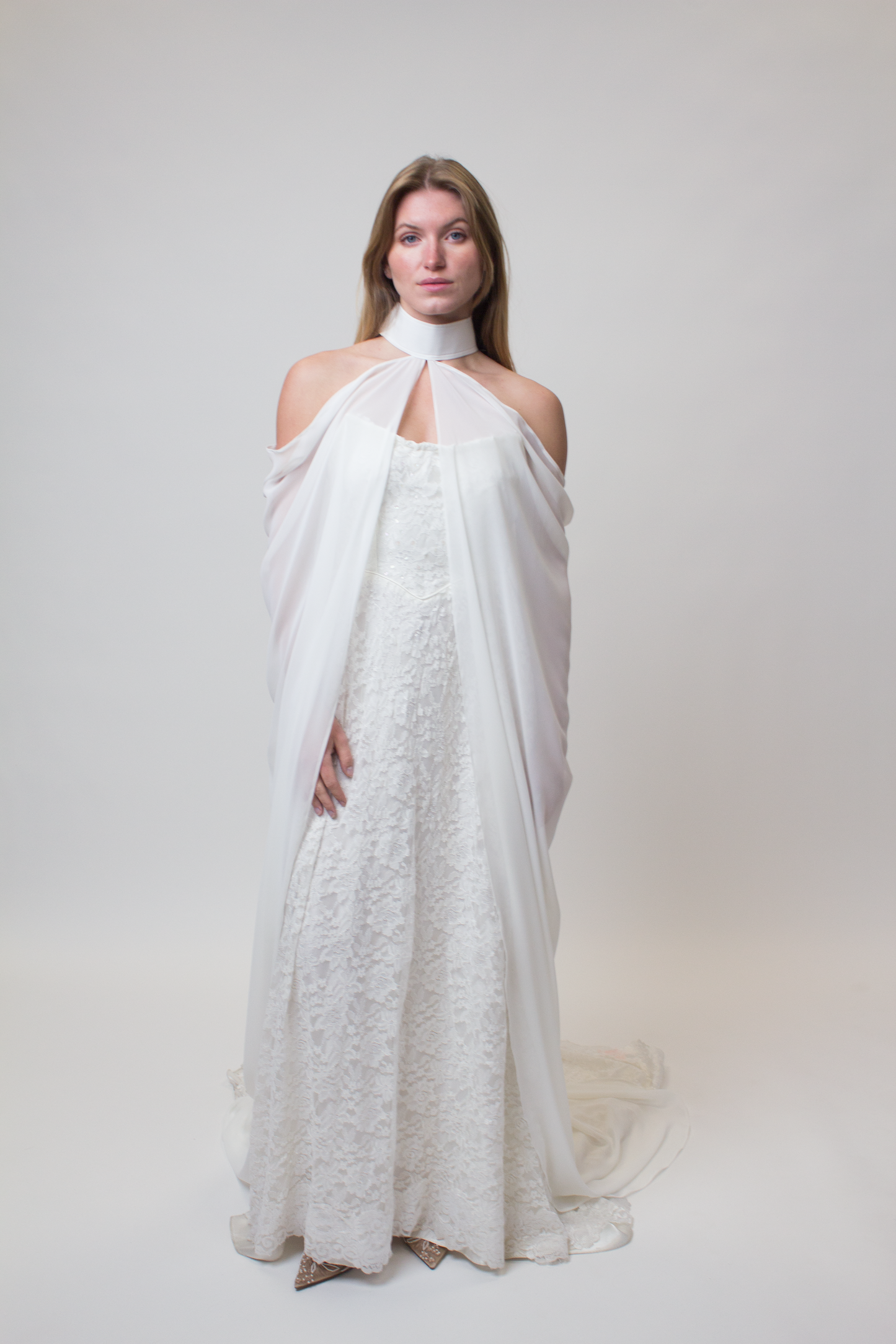Chiffon draped cape