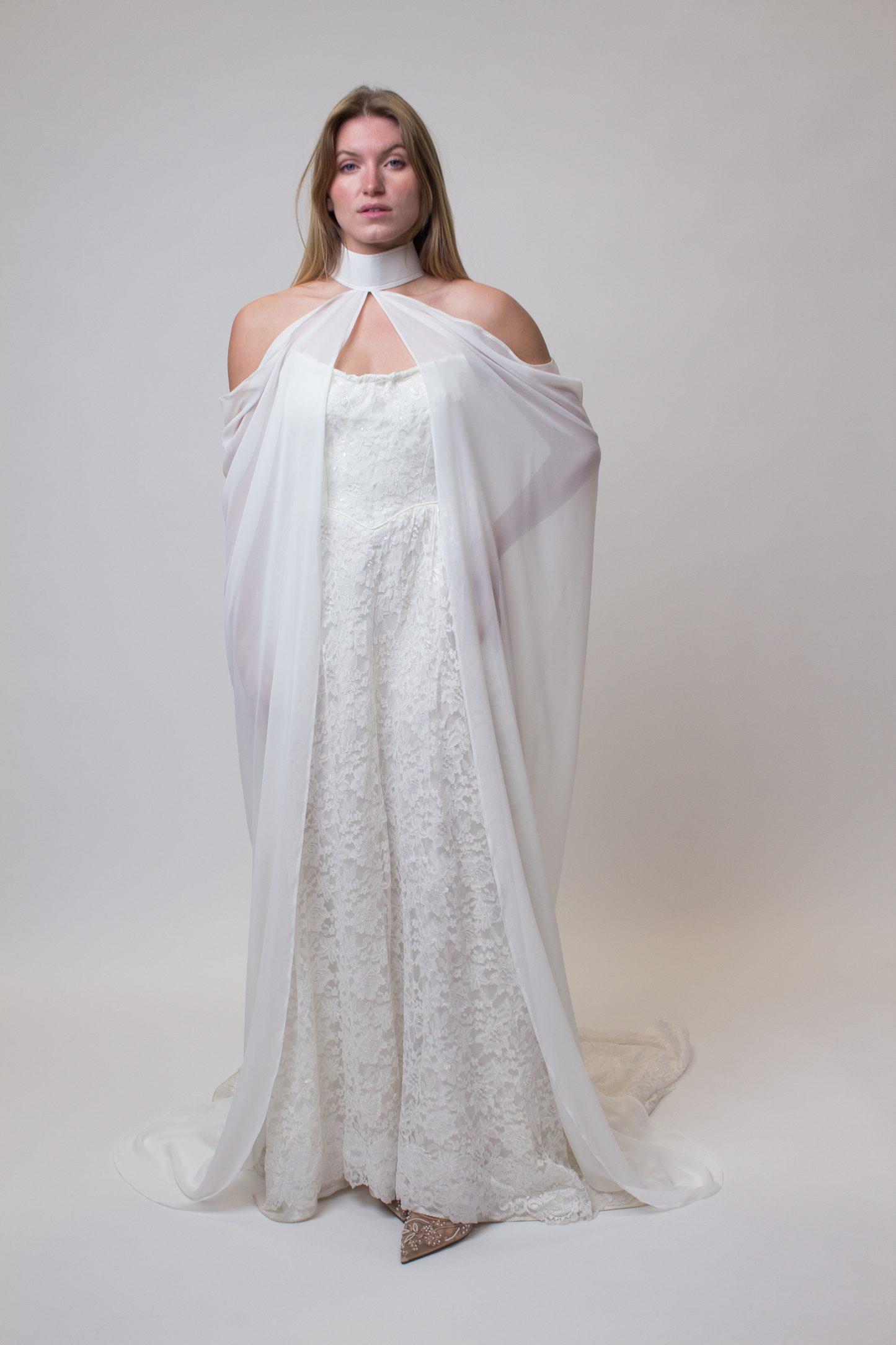 Chiffon draped cape