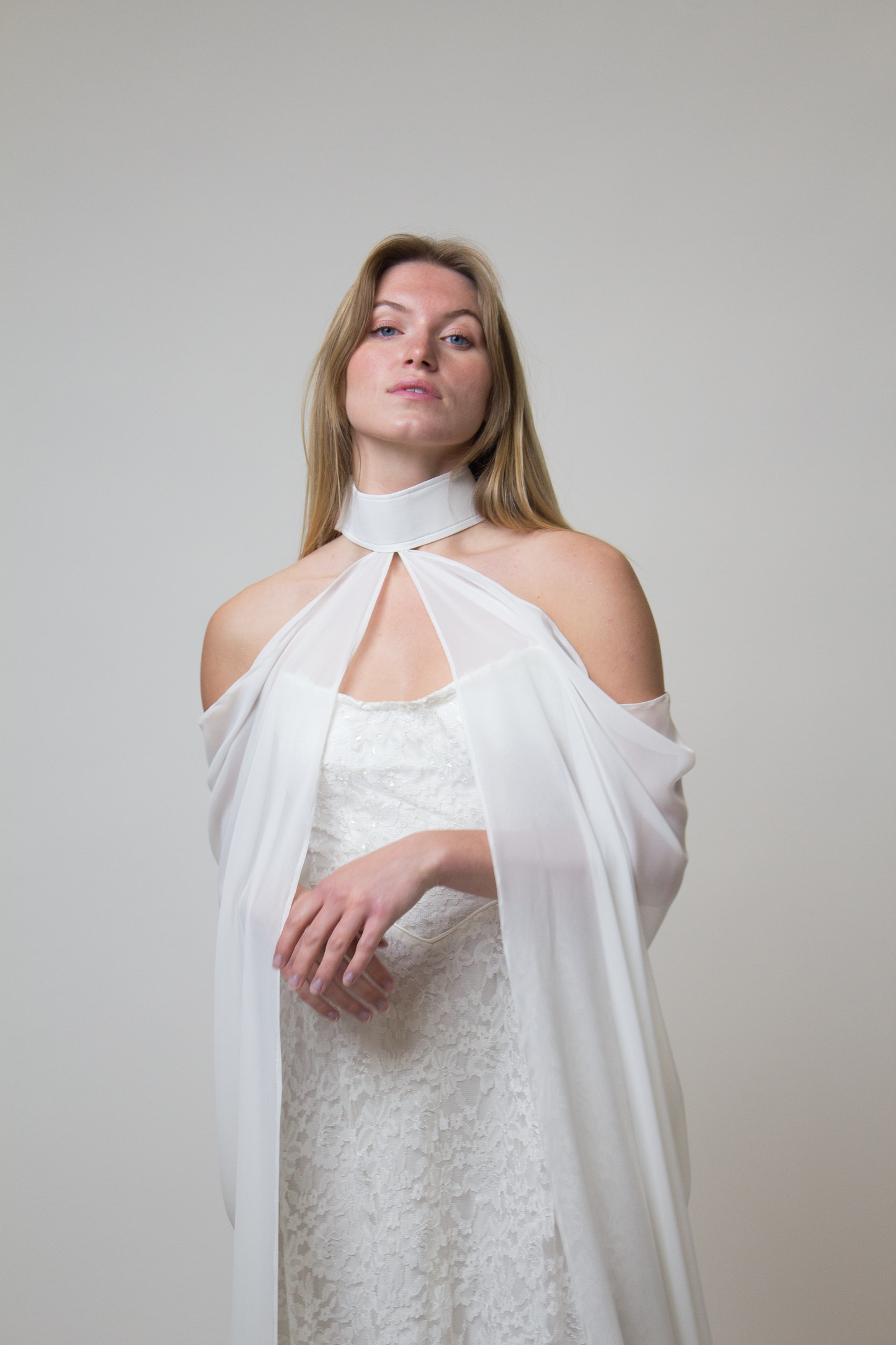 Chiffon draped cape