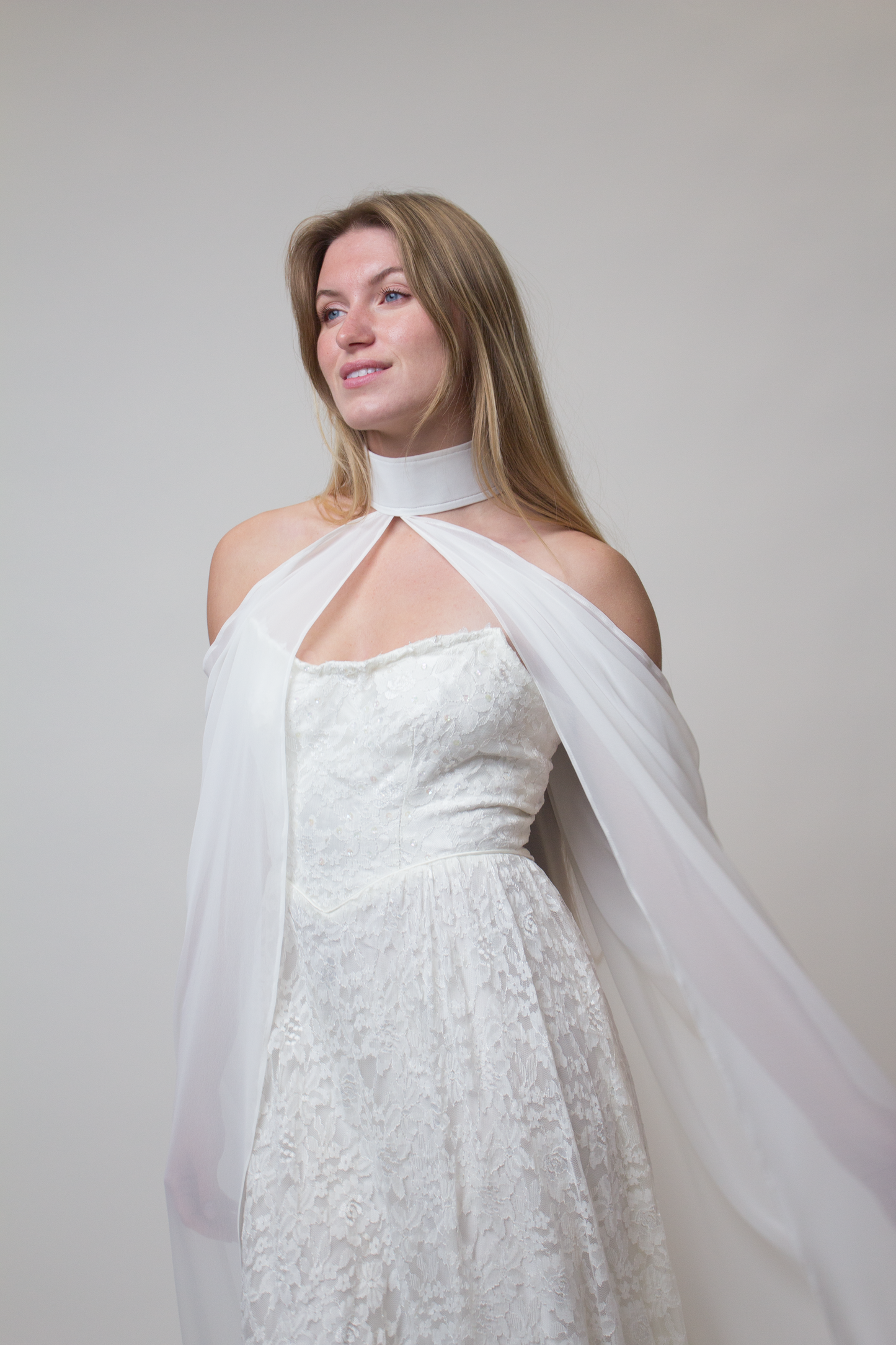 Chiffon draped cape