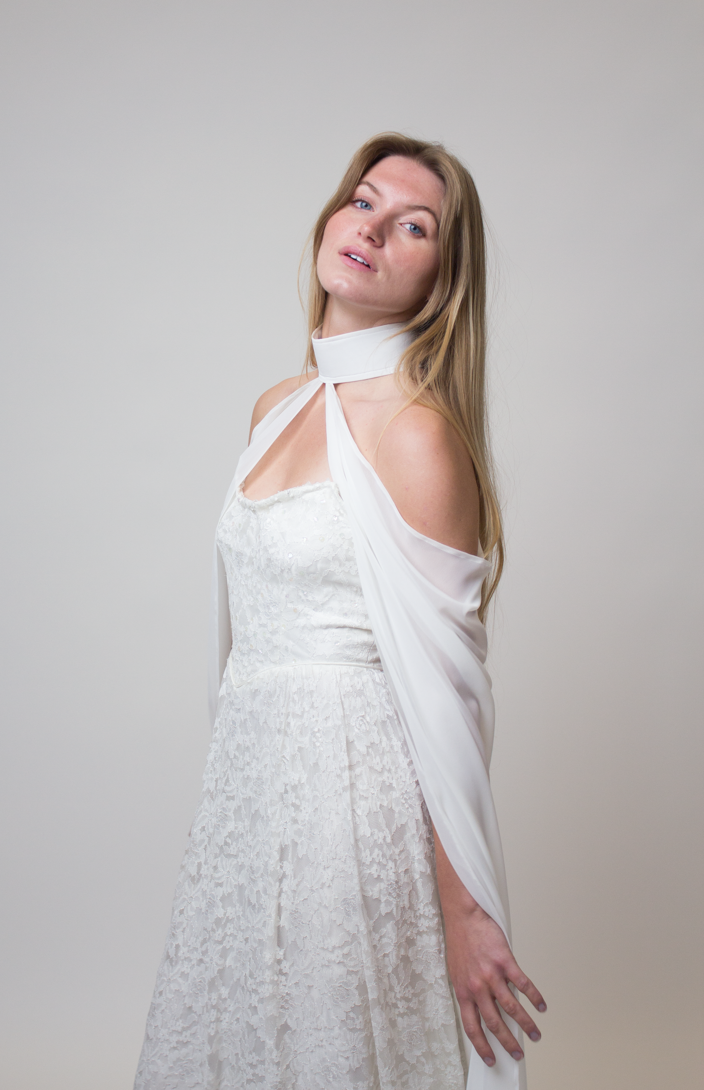 Chiffon draped cape