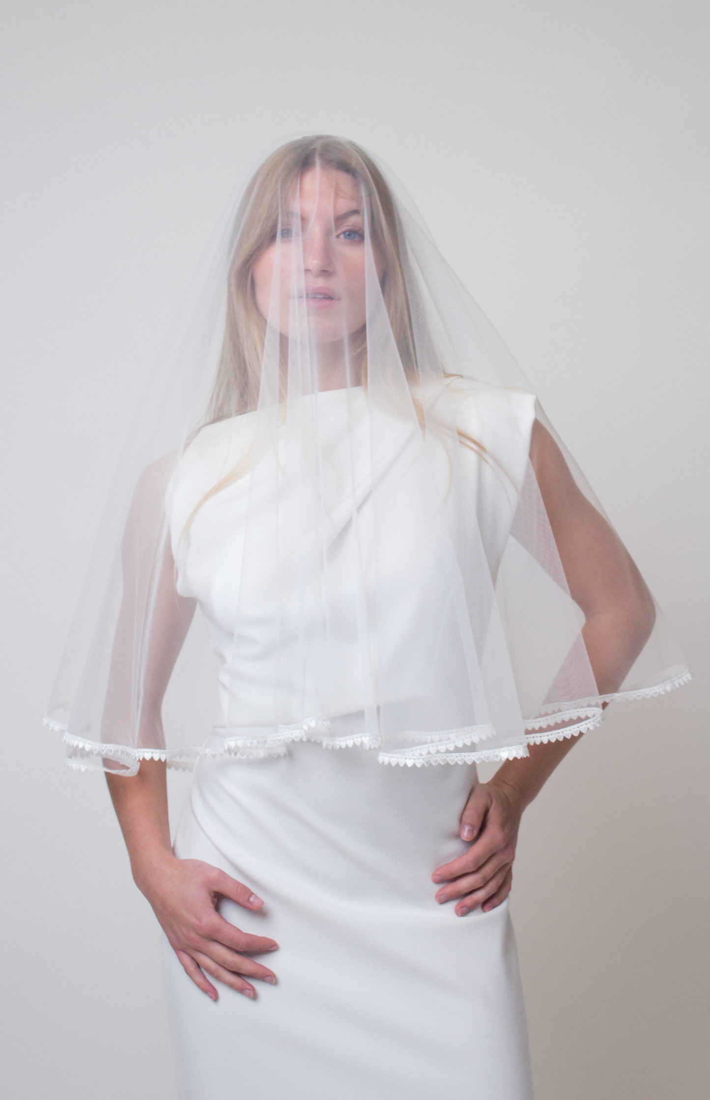 Elbow length heart lace bridal veil