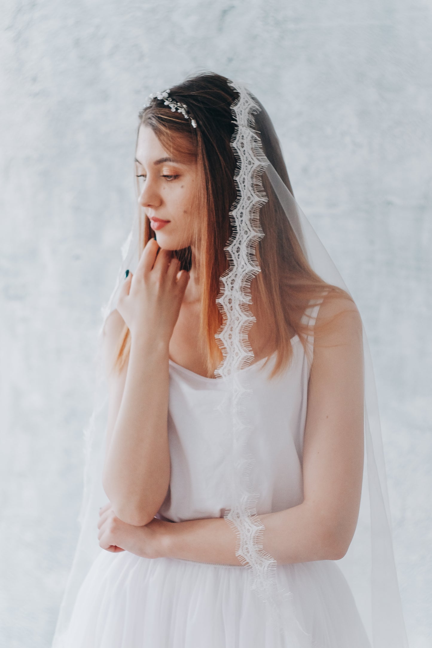 Eyelash lace mantilla veil
