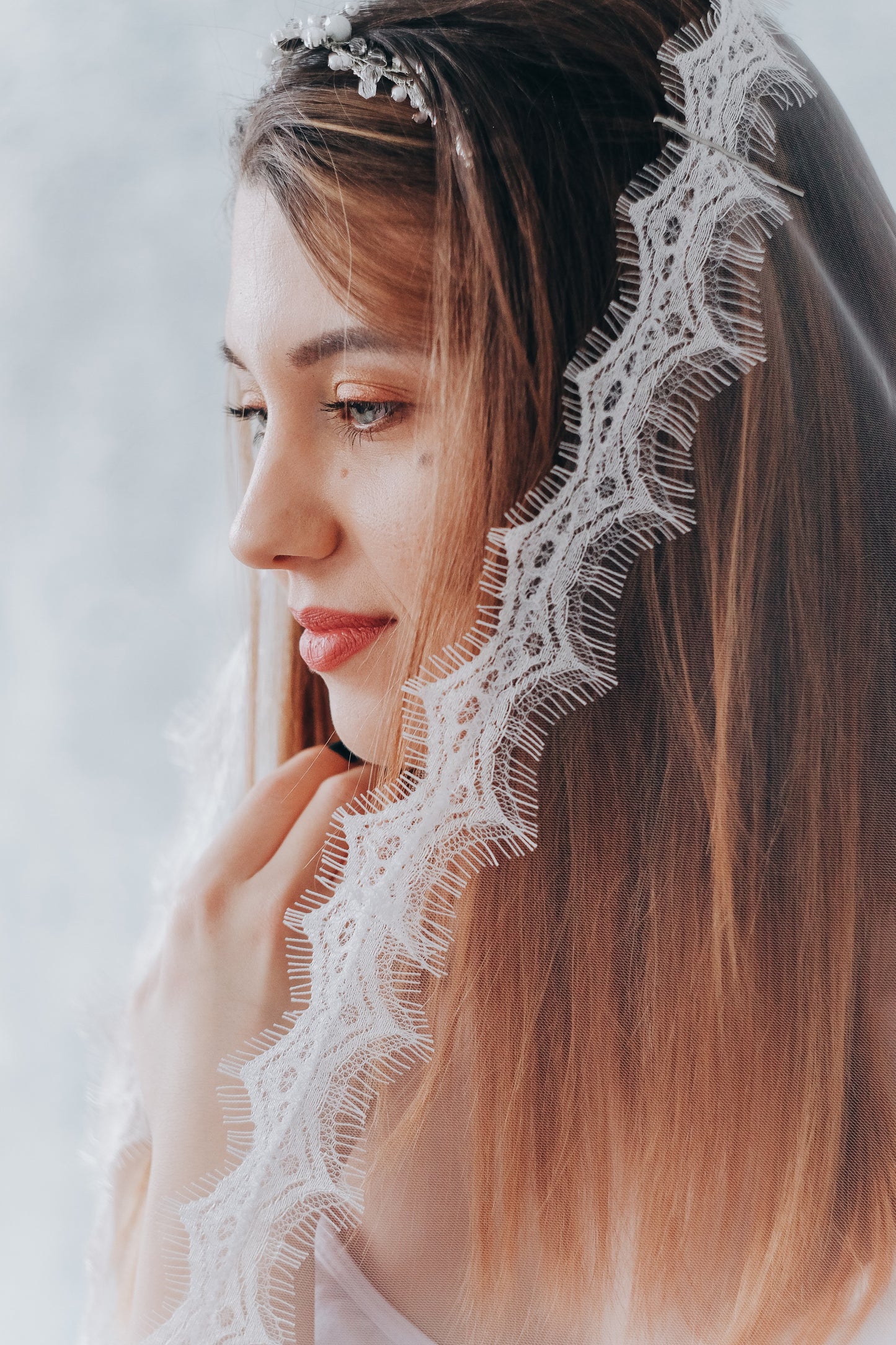 Eyelash lace mantilla veil