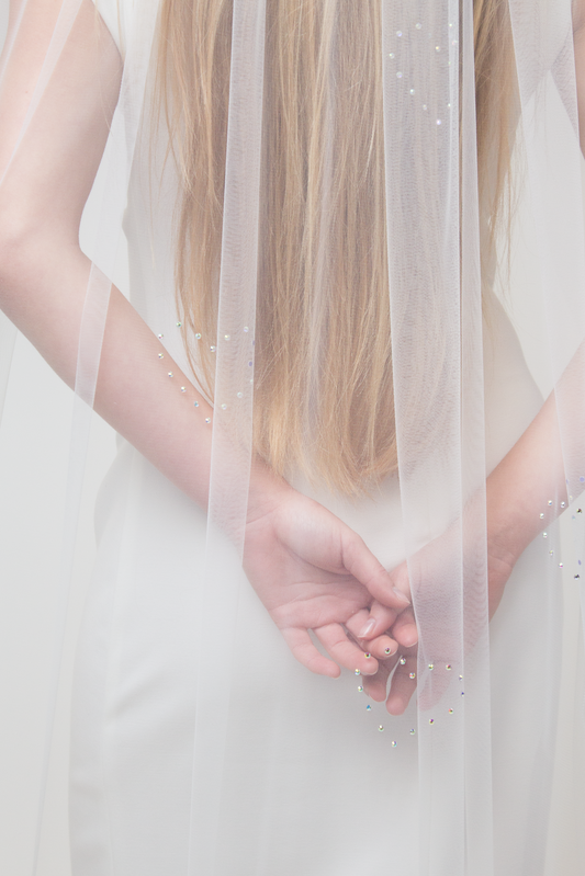 Ivory veil with heart crystals
