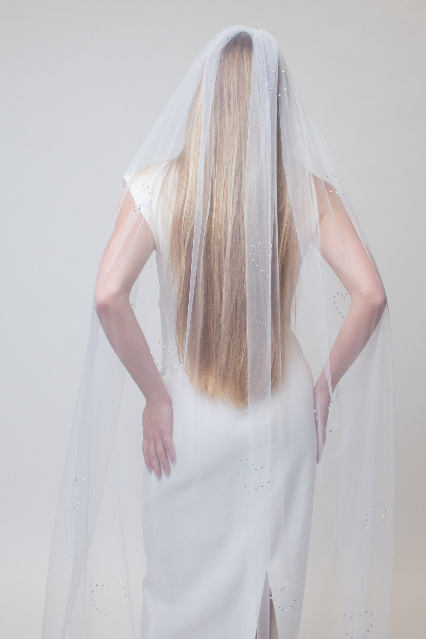 Ivory veil with heart crystals
