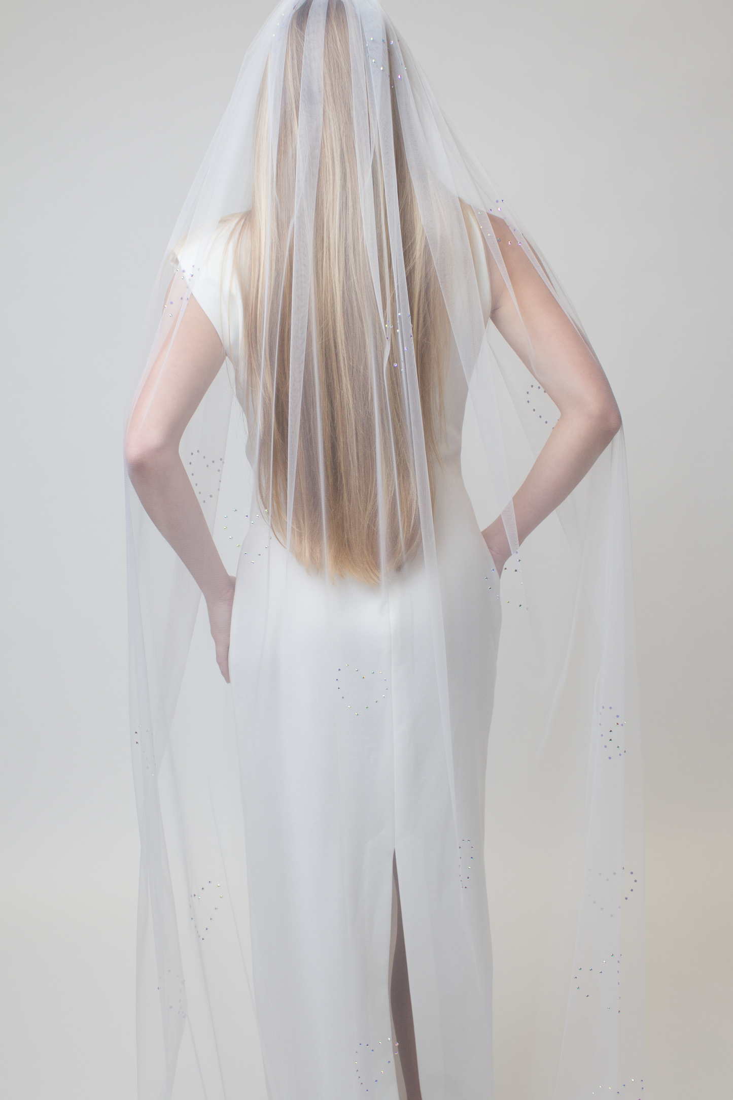 Ivory veil with heart crystals