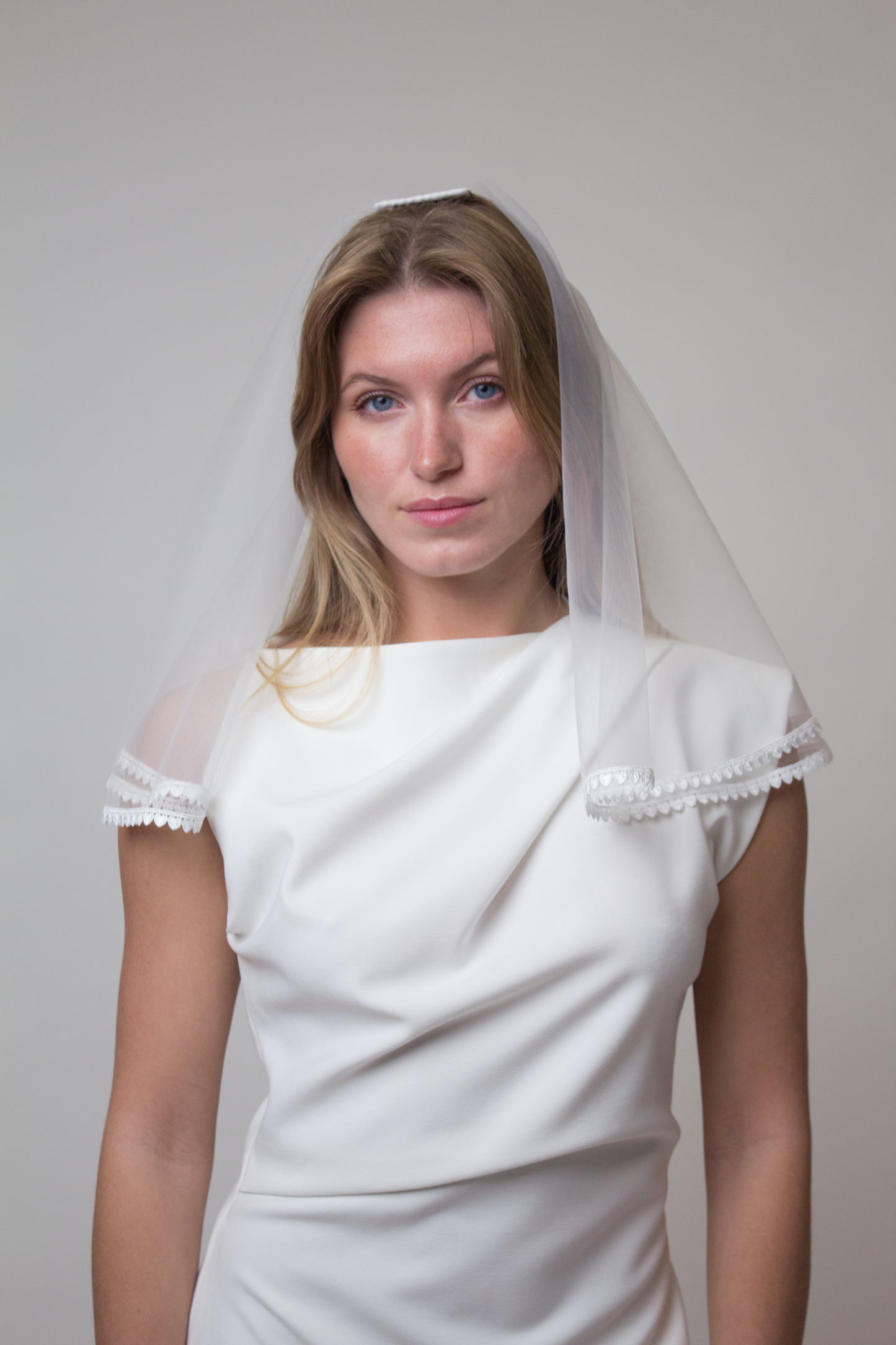 Shoulder length heart lace bridal veil