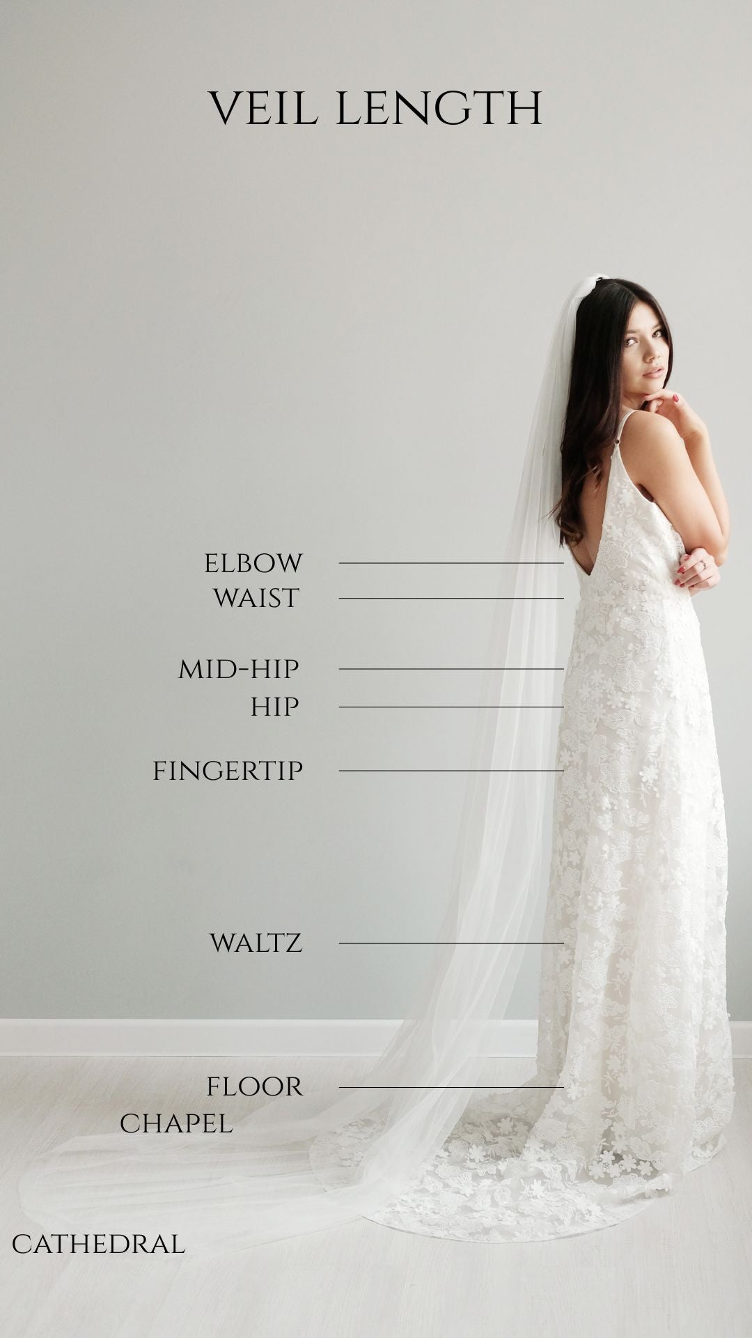 Pencil edge cascade veil
